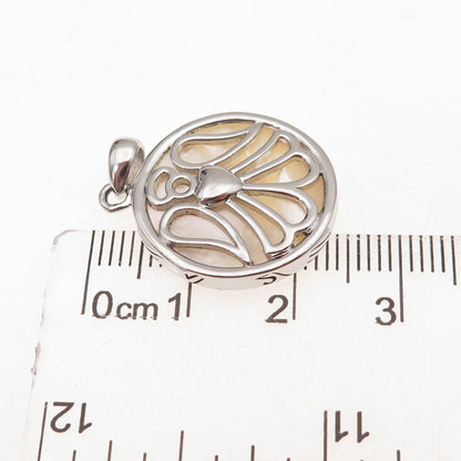 925 Sterling Silver Vintage Real MOP Angel Heart Charm Pendant