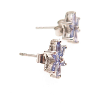 Chuck Clemency 925 Sterling Silver Real Marquise-Cut Tanzanite Stud Earrings