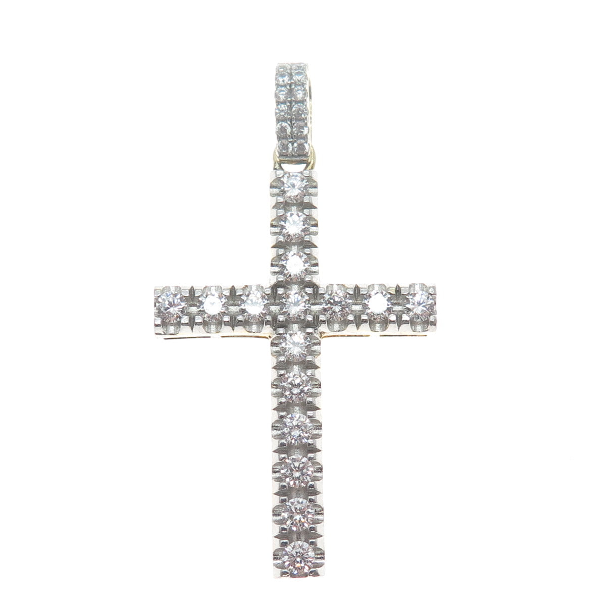 925 Sterling Silver Gold Plated Round-Cut Shaped C Z Cross Pendant