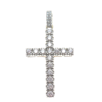 925 Sterling Silver Gold Plated Round-Cut Shaped C Z Cross Pendant