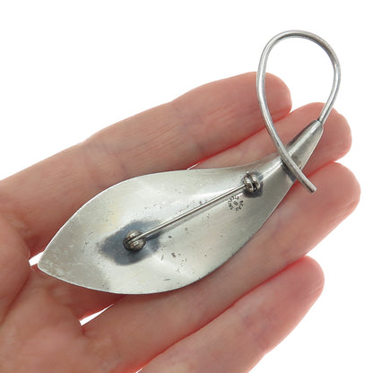 BEAU 925 Sterling Silver Vintage Calla Lily Flower Modernist Oxidized Pin Brooch