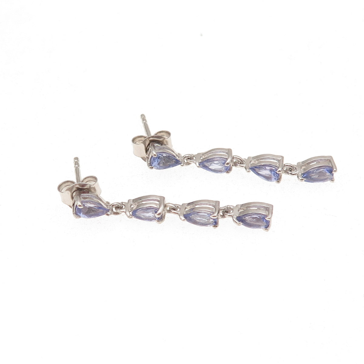 D'Joy 925 Sterling Silver Real Pear-Cut Tanzanite Dangle Earrings