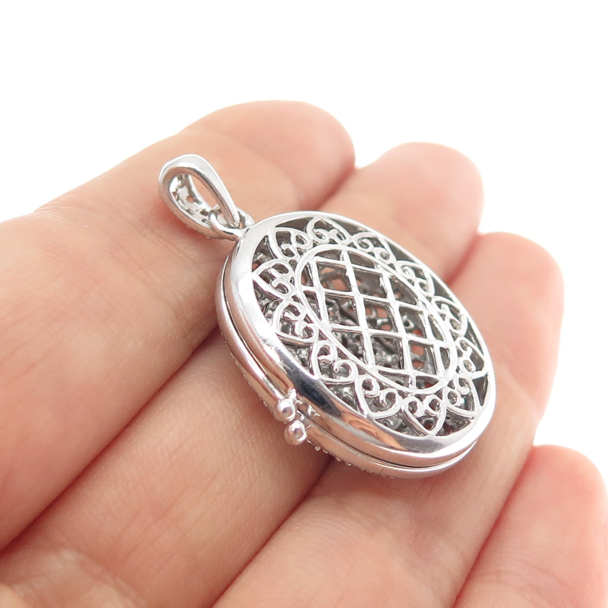 925 Sterling Silver Round-Cut C Z Locket Charm Pendant