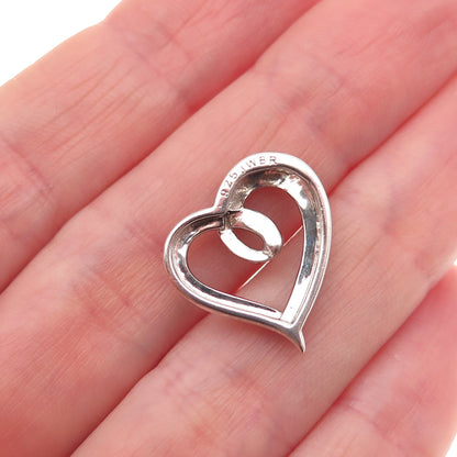 Jane Seymour 925 Sterling Silver Real Round-Cut Diamond Heart Mini Slide Pendant