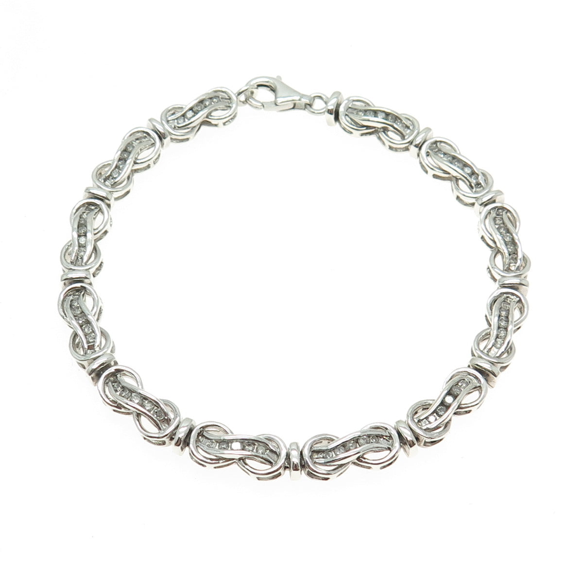 925 Sterling Silver Real Round-Cut Diamond Infinity Link Bracelet 7.25"