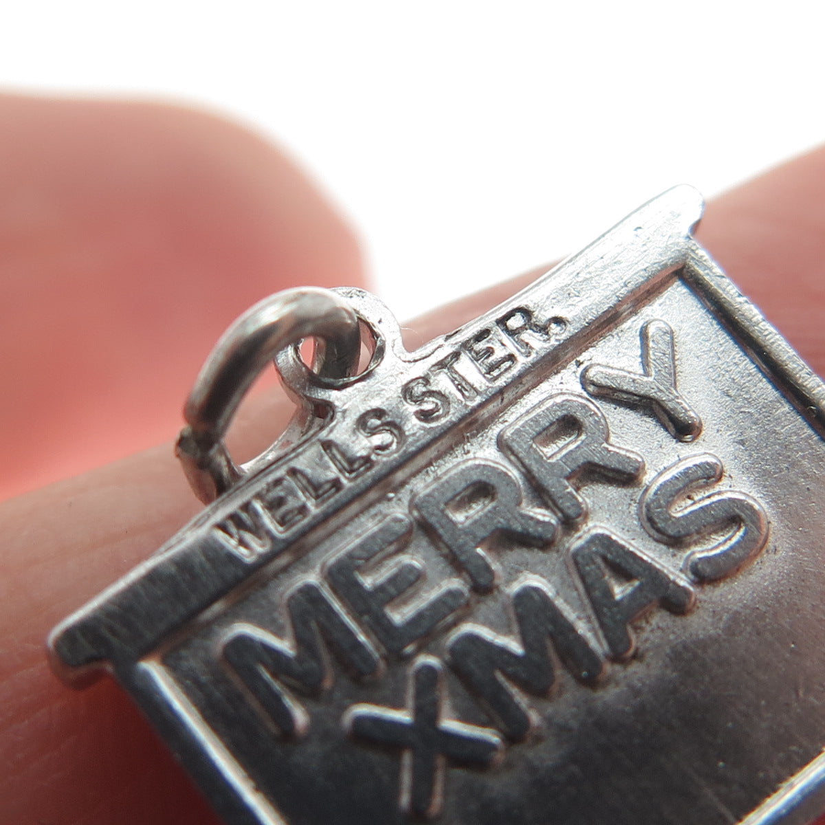 WELLS Sterling Silver Vintage Enamel Merry Christmas Minimalist Charm Pendant