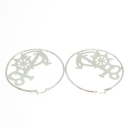 925 Sterling Silver Mariner Anchor Hoop Earrings