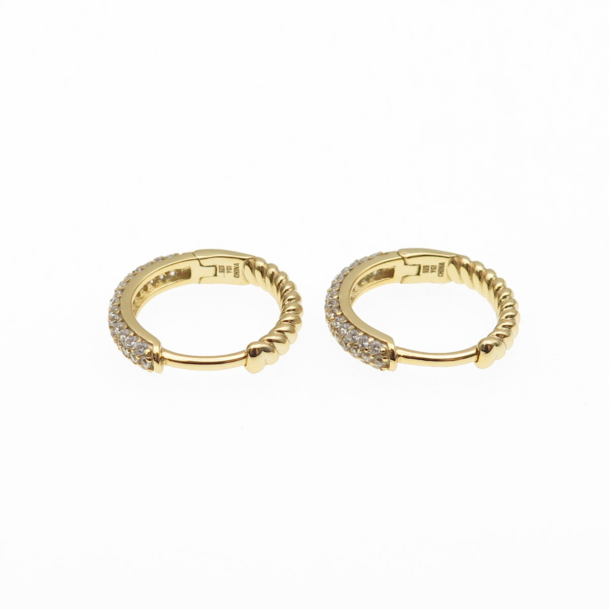 925 Sterling Silver Gold Plated Round-Cut C Z Hoop Earrings