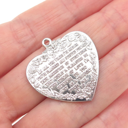 925 Sterling Silver Vintage Mother Heart Charm Pendant