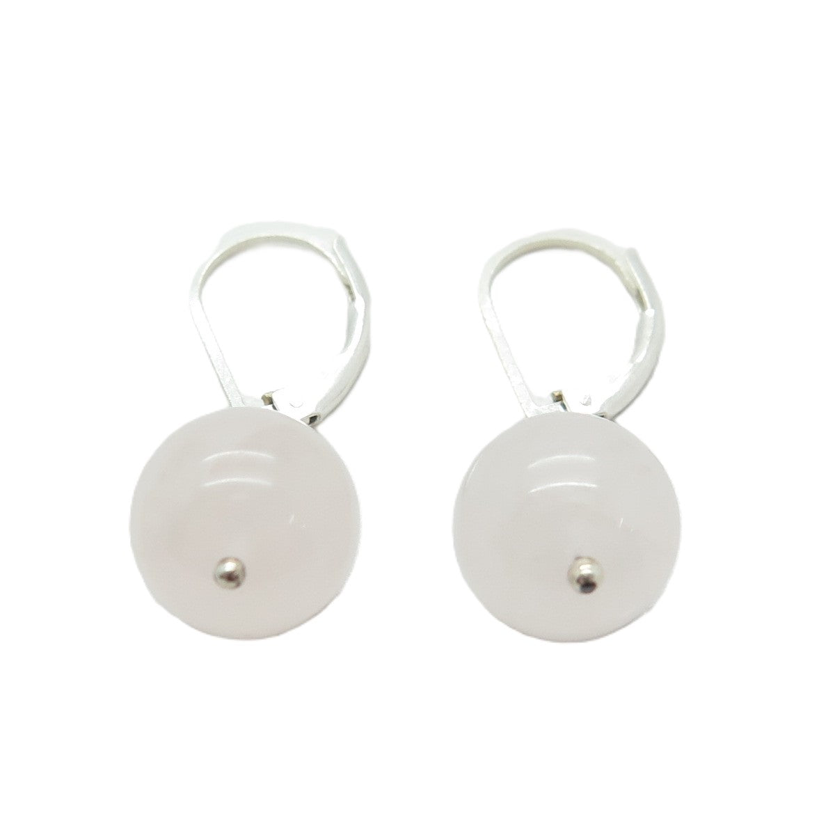 925 Sterling Silver Real Rose Quartz Ball Dangle Earrings
