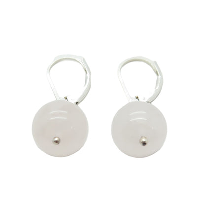 925 Sterling Silver Real Rose Quartz Ball Dangle Earrings