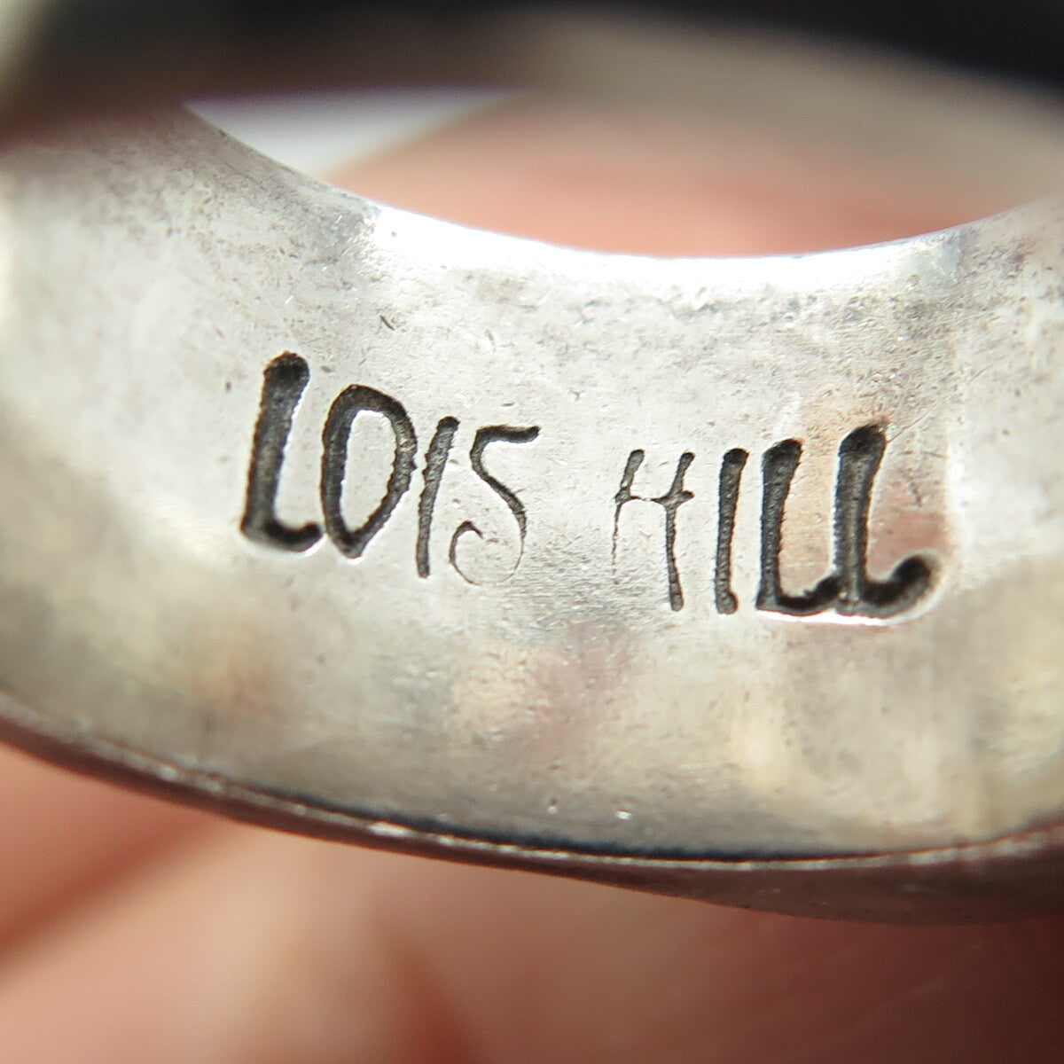 LOIS HILL 925 Sterling Silver Vintage Granulated Scroll Oxidized Ring Size 8.25
