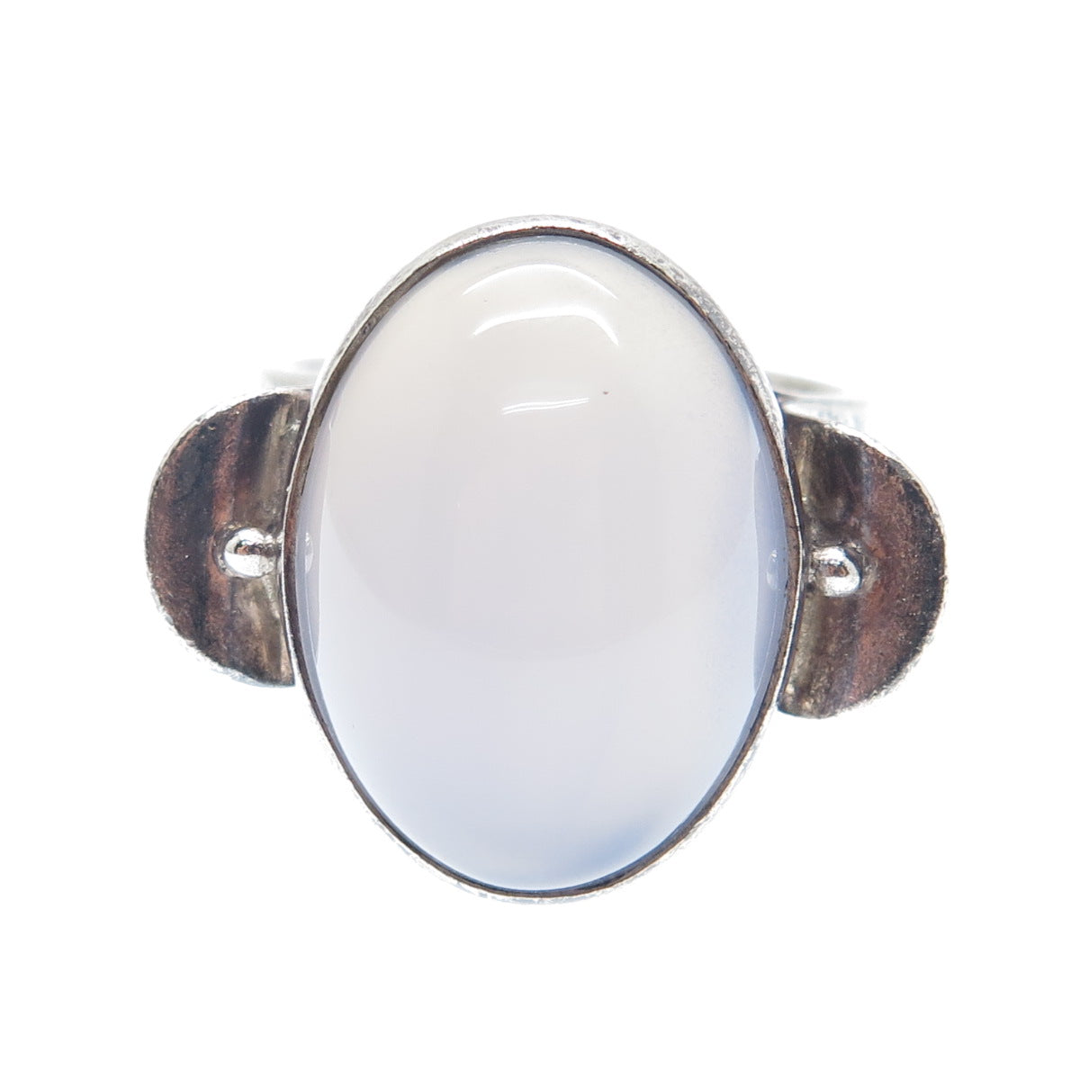 SAJEN 925 Sterling Silver Vintage Real Blue Chalcedony Adjustable Ring Size 8.5