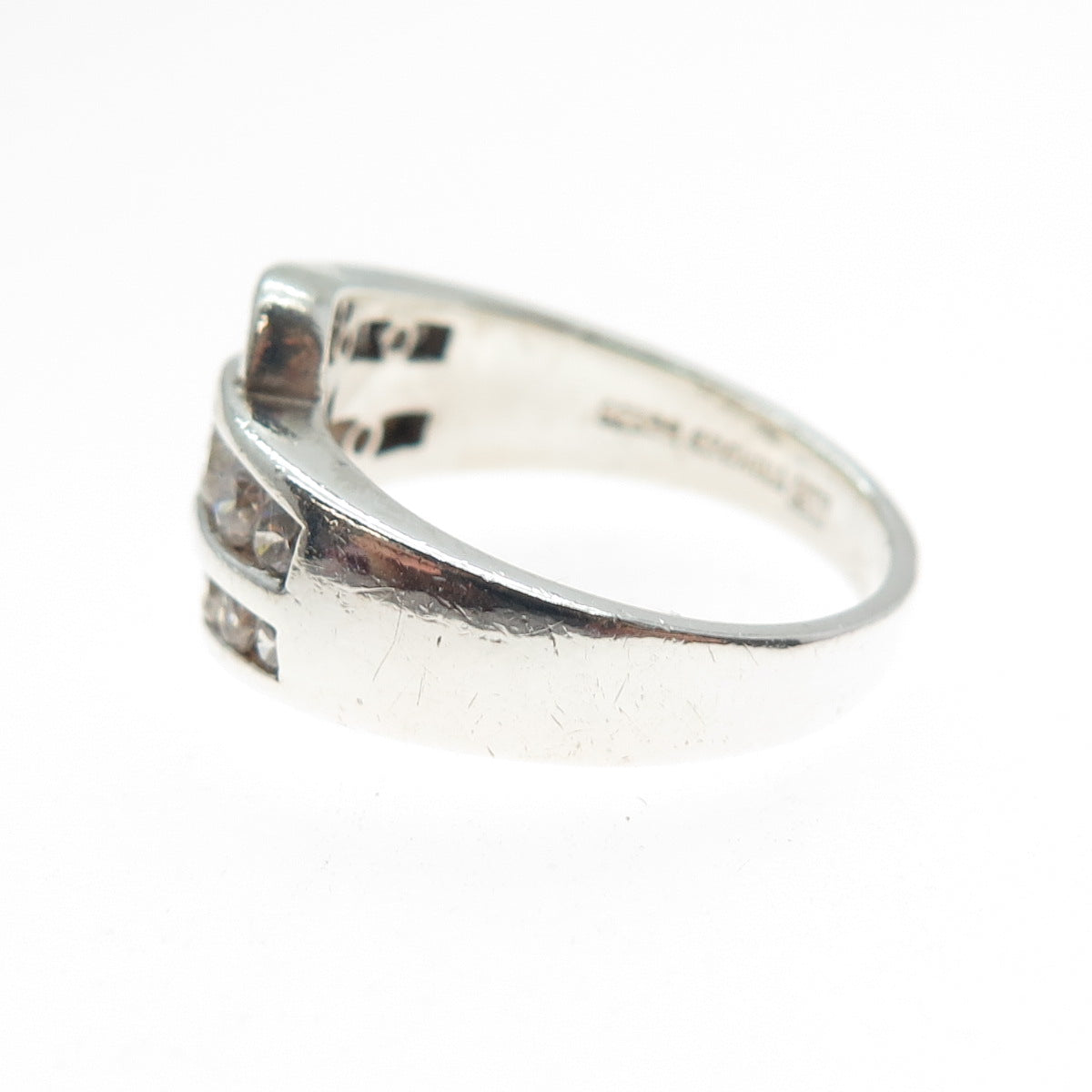 925 Sterling Silver Round-Cut C Z Bypass Ring Size 7