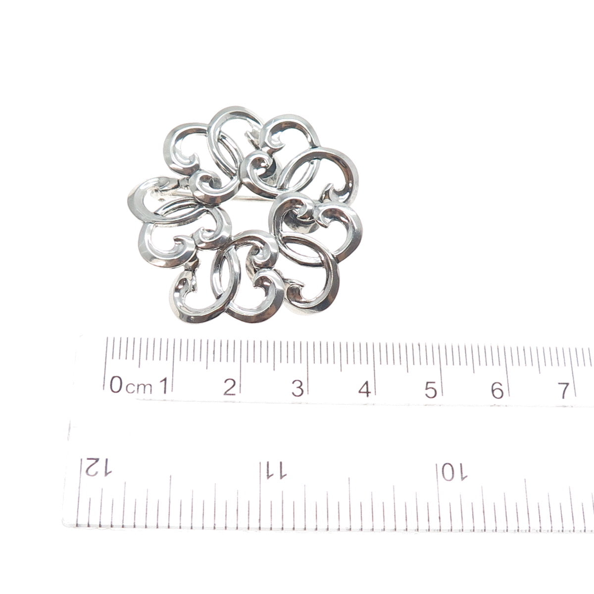W. E. RICHARDS 925 Sterling Silver Antique Art Deco Flower Oxidized Pin Brooch