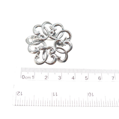 W. E. RICHARDS 925 Sterling Silver Antique Art Deco Flower Oxidized Pin Brooch