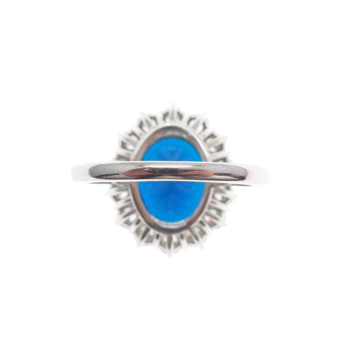 925 Sterling Silver Blue Oval-Cut & White Round-Cut Shaped C Z Ring Size 8.25