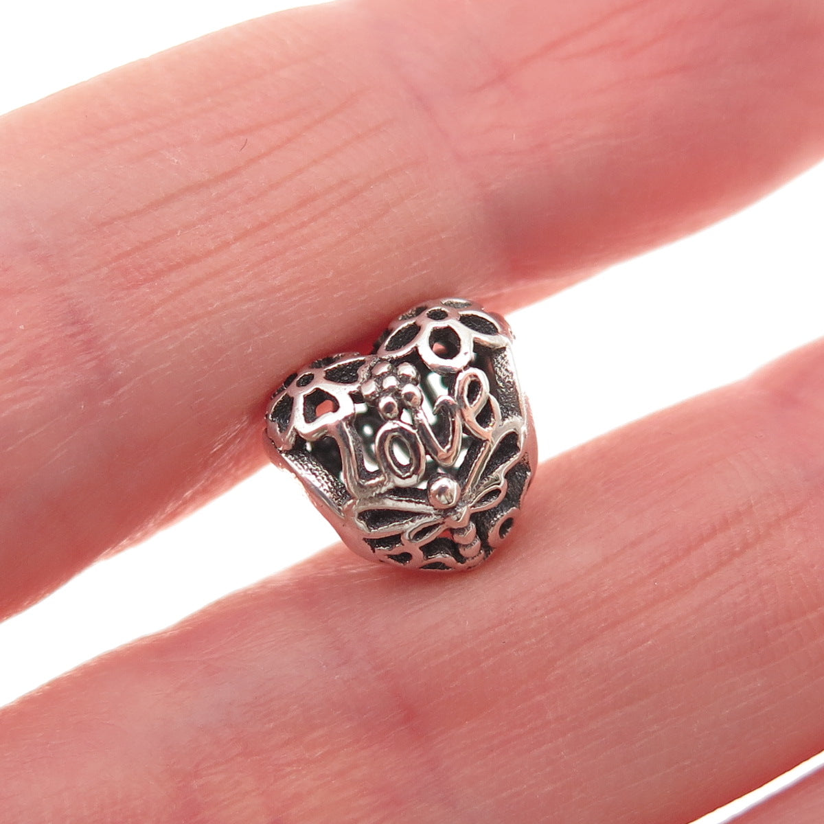 Pandora 925 Sterling Silver Promise of Spring Love Heart Slide Bead Charm