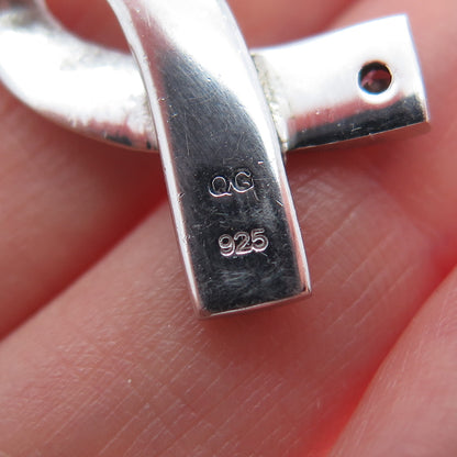 925 Sterling Vintage Pink C Z Breast Cancer Awareness Ribbon Mini Slide Pendant