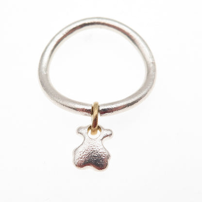 Tous 925 Sterling Silver Vermeil Sweet Dolls Charm Wavy Band Ring Size 6.75