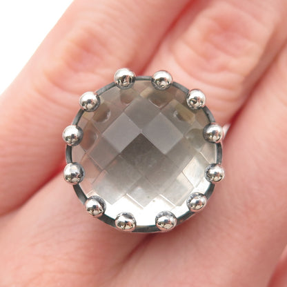 925 Sterling Silver Vintage Clear Crystal Modernist Crown Ring Size 5.25
