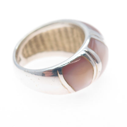 925 Sterling Silver Vintage Real MOP Modernist Dome Ring Size 7.25
