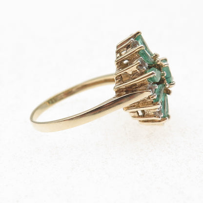 Stauer 925 Sterling Silver Gold Plated Real Emerald & White Topaz Ring Size 9