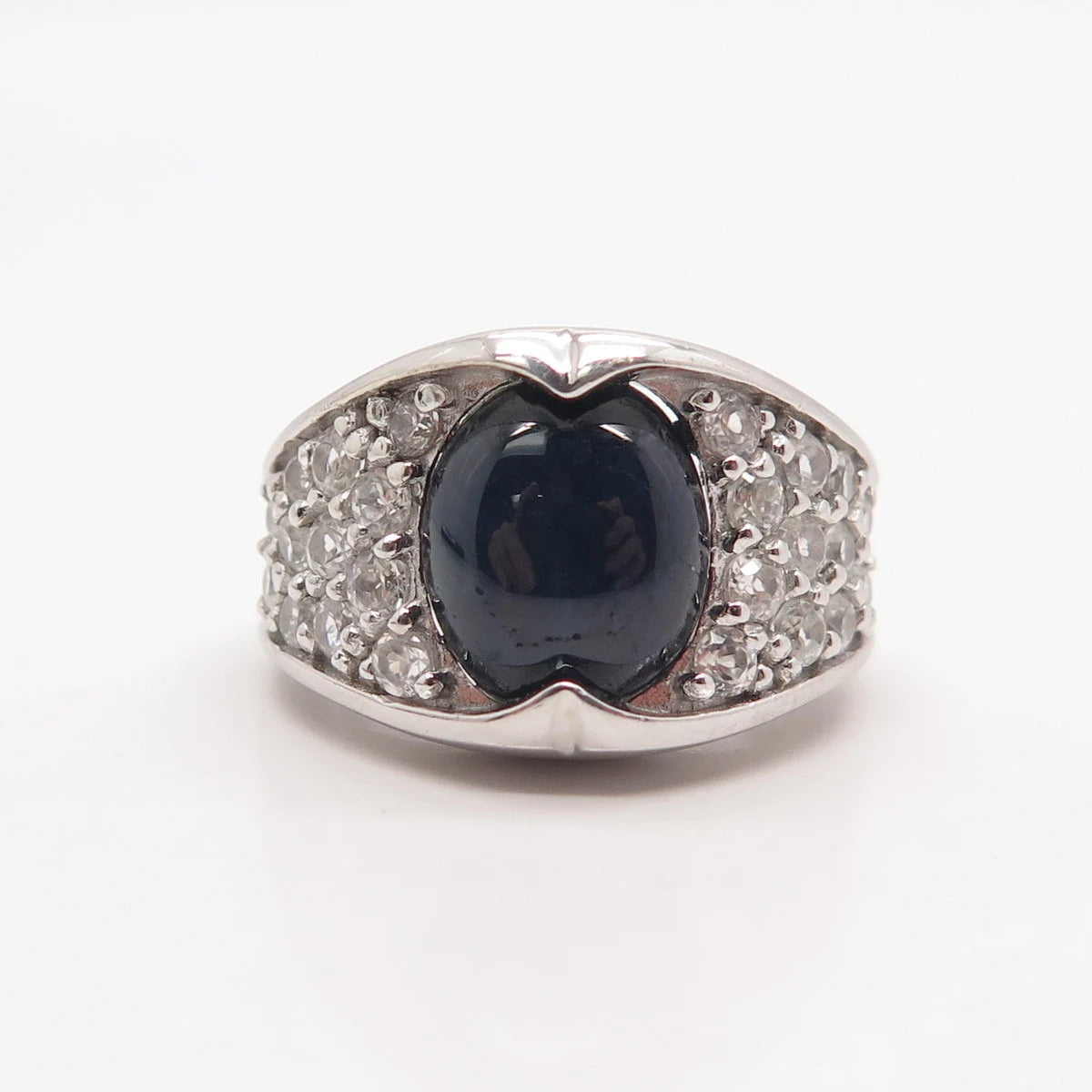 925 Sterling Silver Vintage Real White Topaz & Sapphire Gem Ring Size 6