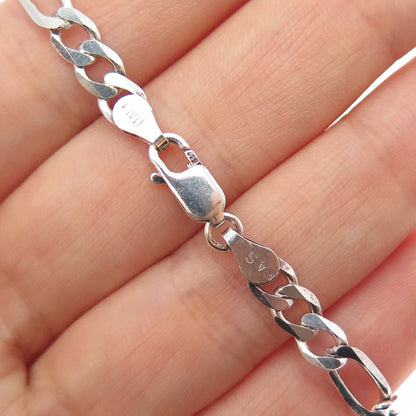 925 Sterling Silver Vintage Italy Figaro Link Bracelet 8"