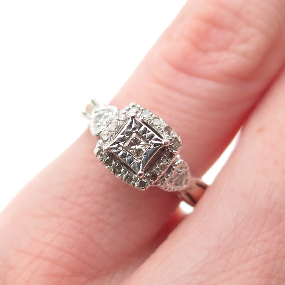 925 Sterling Silver 14K Rose Gold Real Diamond Engagement Ring Size 3.75