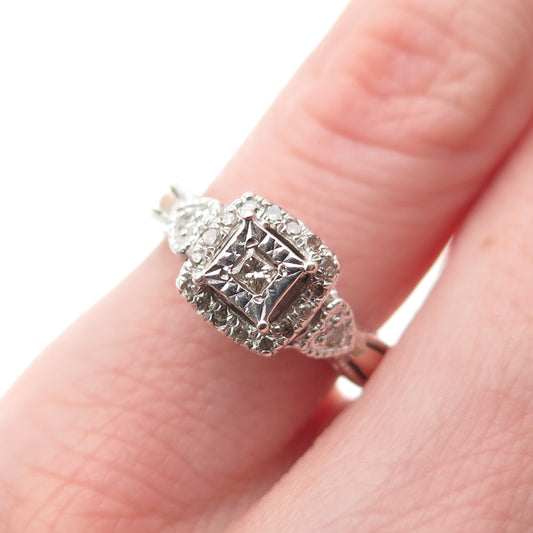 925 Sterling Silver 14K Rose Gold Real Diamond Engagement Ring Size 3.75