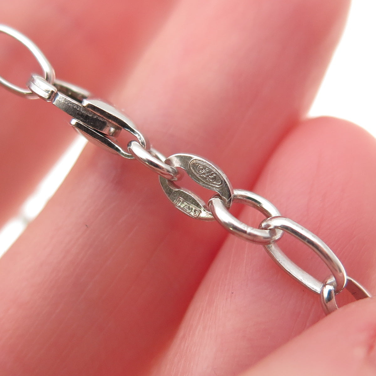 925 Sterling Italy Enamel Baby Pacifier Dangle Charm Oval Link Bracelet 5.75"