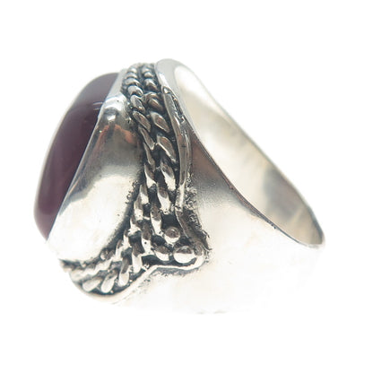 925 Sterling Silver Vintage Real Cushion-Cut Purple Jasper Oxidized Ring Size 11