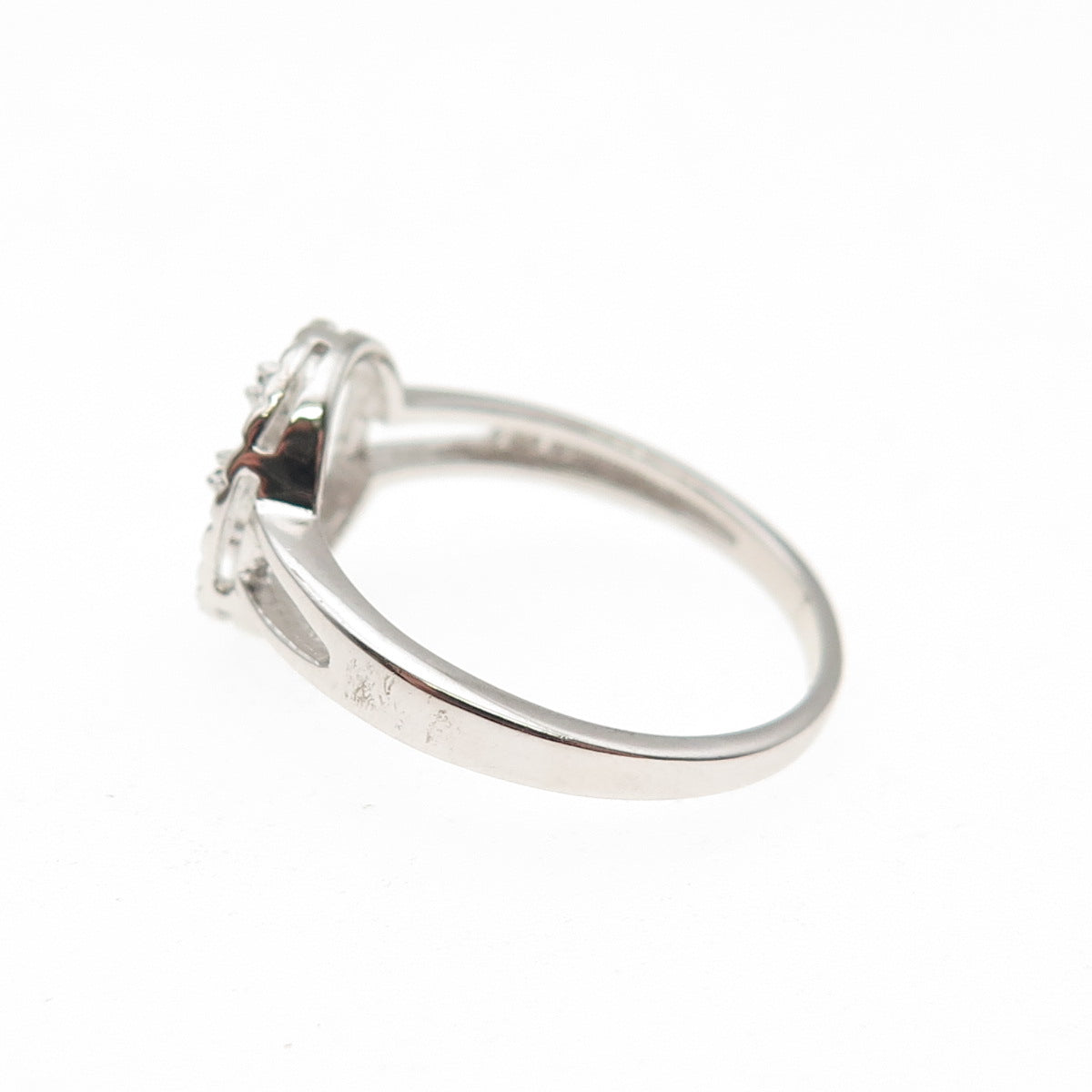 925 Sterling Silver Real Round-Cut Diamond Cross Ring Size 7