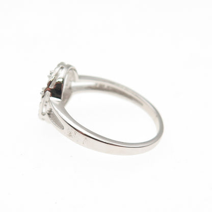 925 Sterling Silver Real Round-Cut Diamond Cross Ring Size 7