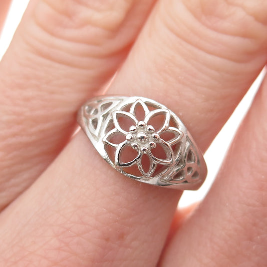 Charles Winston 925 Sterling Vintage Lotus Floral Celtic Trinity Ring Size 6.5
