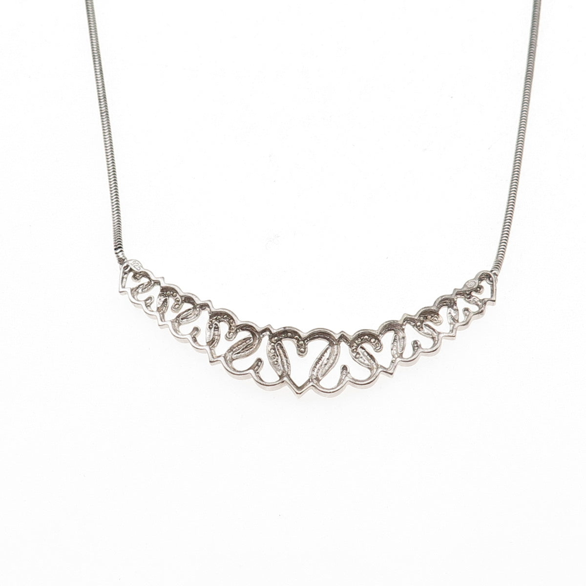 HN Heng Ngai 925 Sterling Silver Real Diamond Heart Snake Chain Necklace 18"