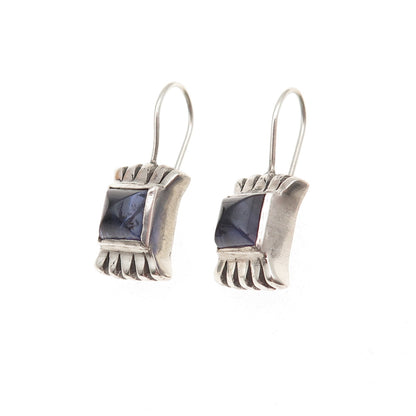 Lisa Jenks 925 Sterling Silver Vintage Real Iolite Modernist Oxidized Earrings