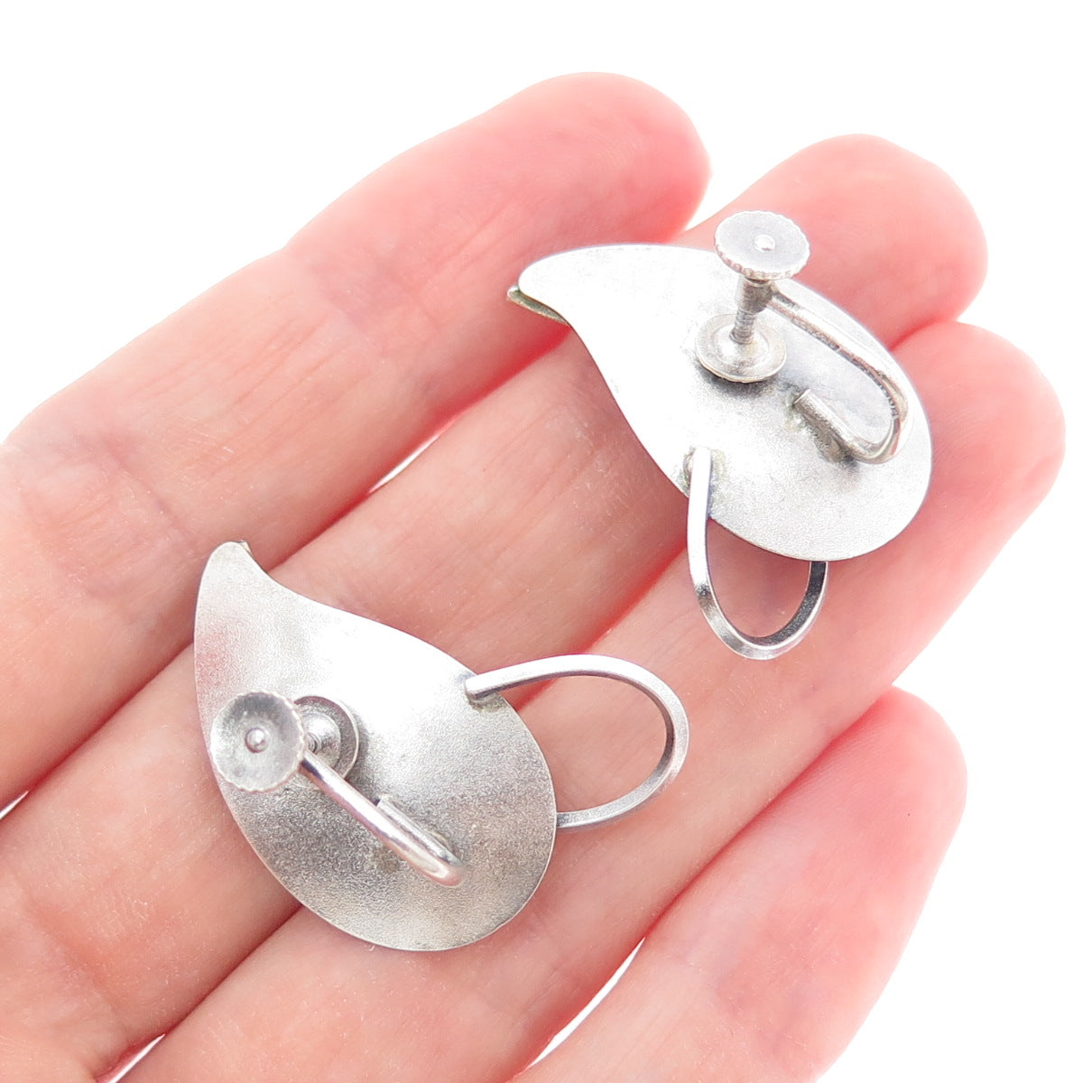 925 Sterling Vintage Germany Modernist Floral Oxidized Screw Back Earrings