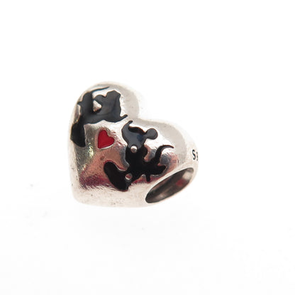 Pandora 925 Sterling Enamel Disney Minnie & Mickey Kiss Heart Slide Bead Charm