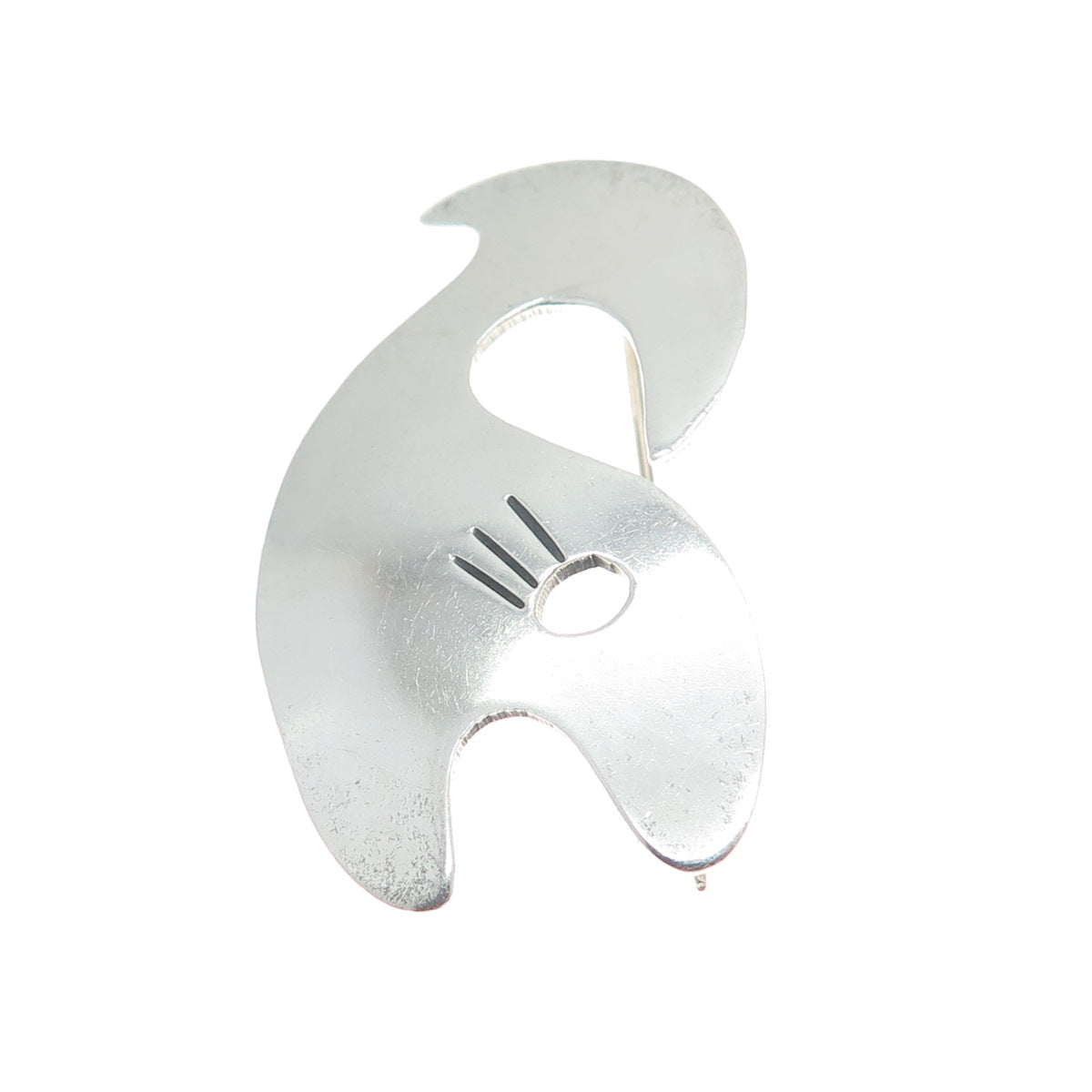 925 Sterling Silver Vintage Mexico Modernist Whale Pin Brooch