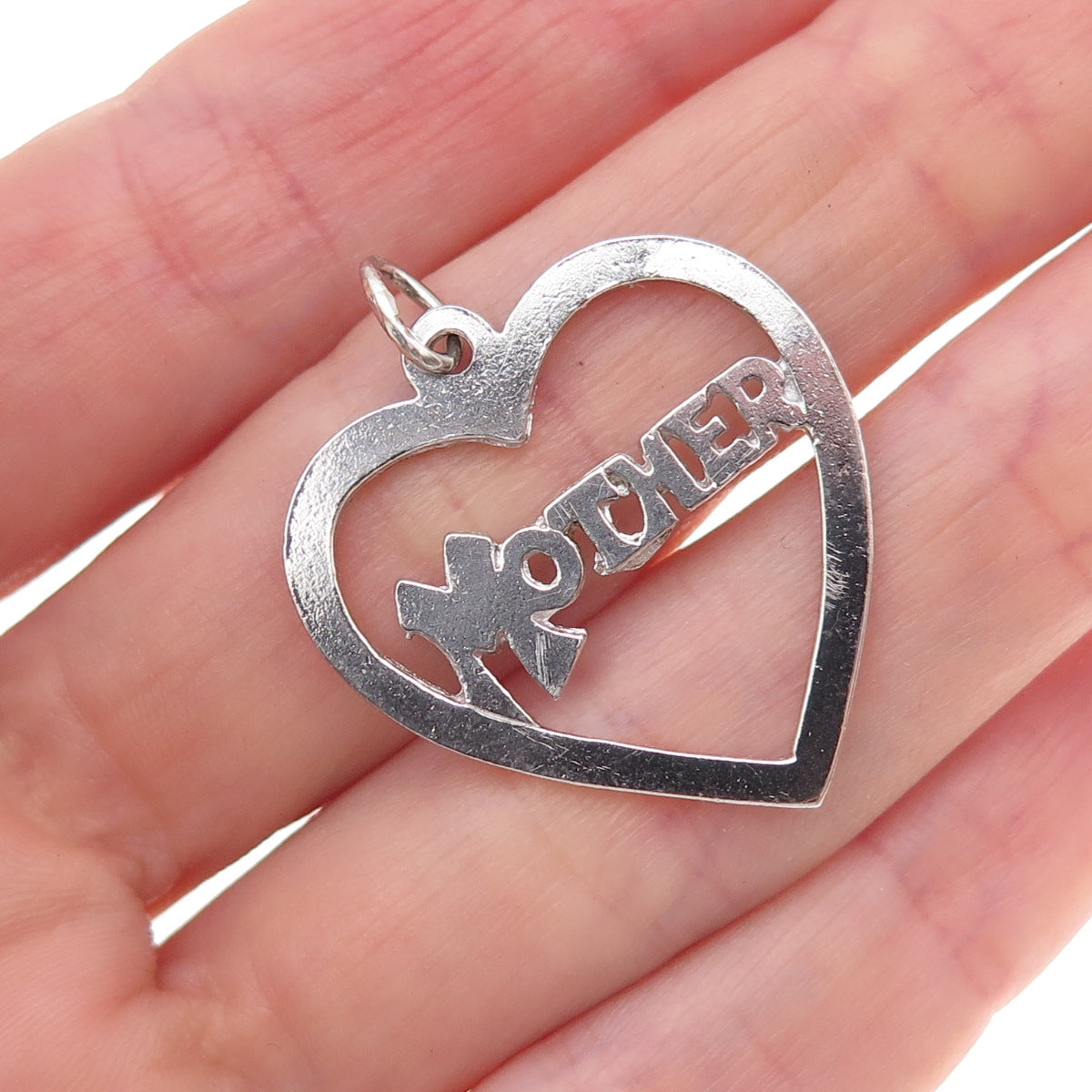 925 Sterling Silver Vintage Mother Heart Charm Pendant