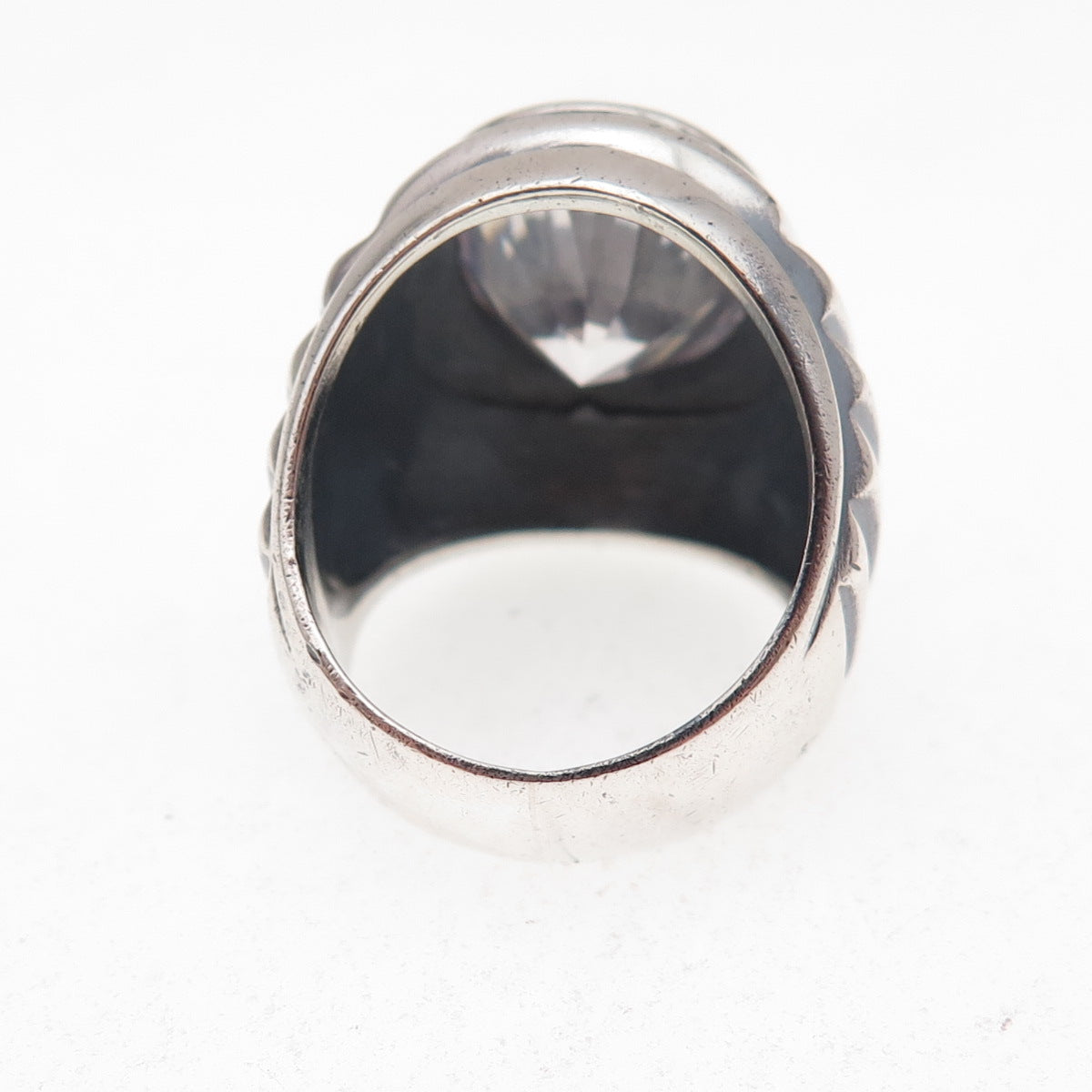 925 Sterling Silver Vintage Oval-Cut Lavender C Z Oxidized Ring Size 6.25