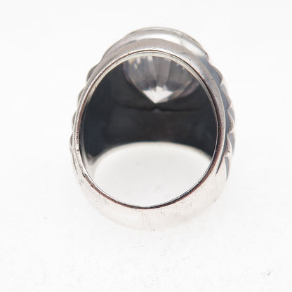 925 Sterling Silver Vintage Oval-Cut Lavender C Z Oxidized Ring Size 6.25