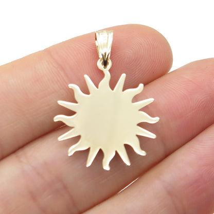 14K Yellow Gold Round-Cut C Z Sun Face Minimalist Charm Pendant