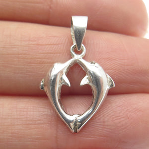 925 Sterling Silver Dolphin Couple Minimalist Charm Pendant