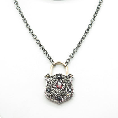 MICHAEL VALITUTTI 925 Sterling Silver White Topaz Garnet Spinel Gem Necklace 32"