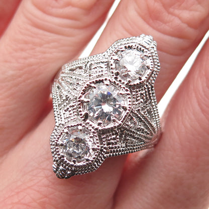 925 Sterling Silver Round-Cut C Z Bohemian Ring Size 9.25