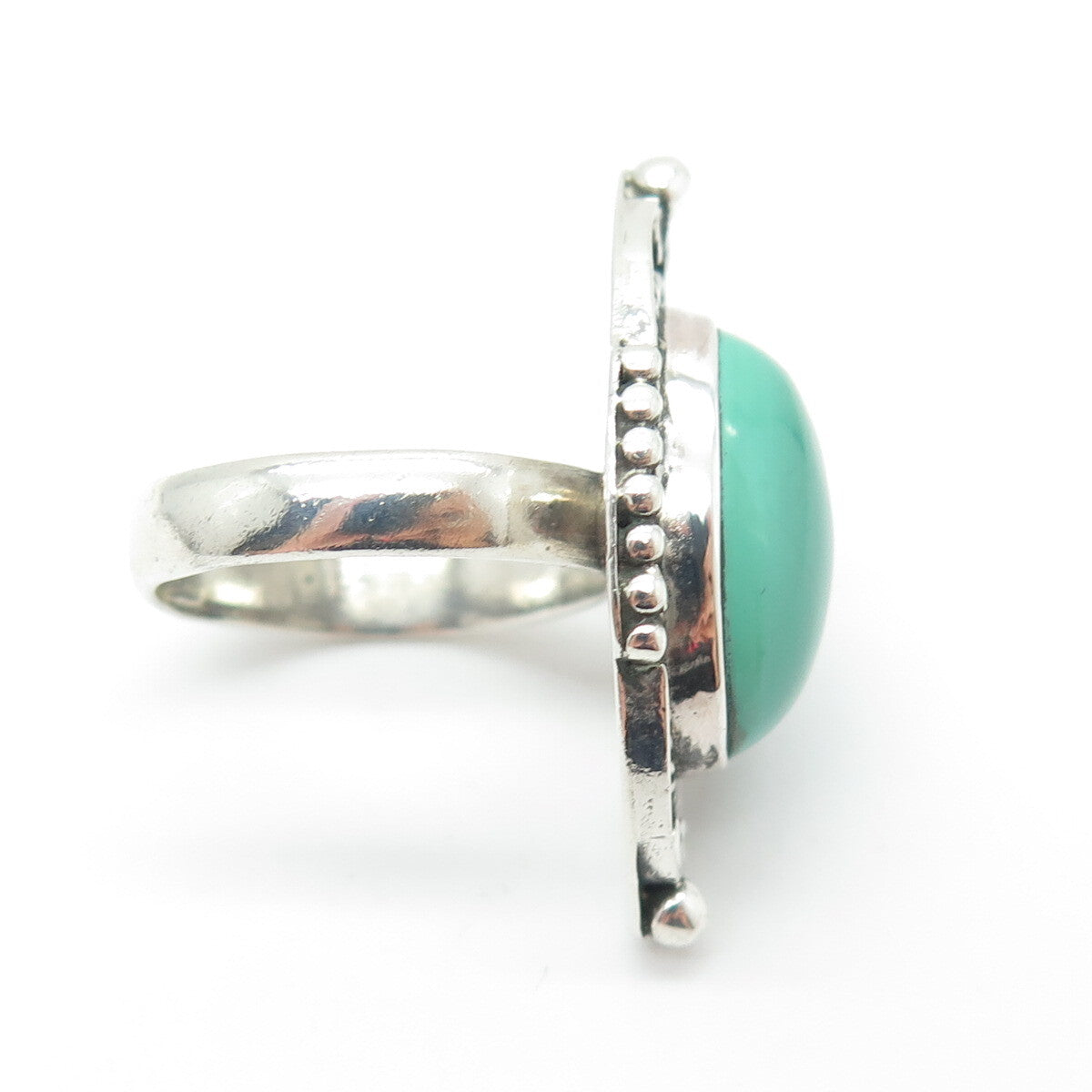925 Sterling Silver Vintage Real Malachite Granulated Ring Size 6.25
