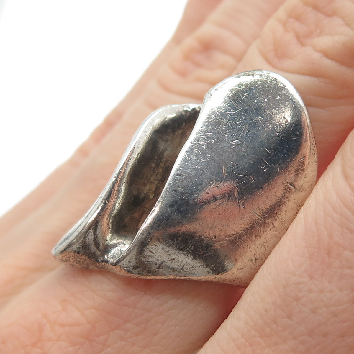 925 Sterling Silver Vintage Mexico Modernist Bypass Ring Size 8.5